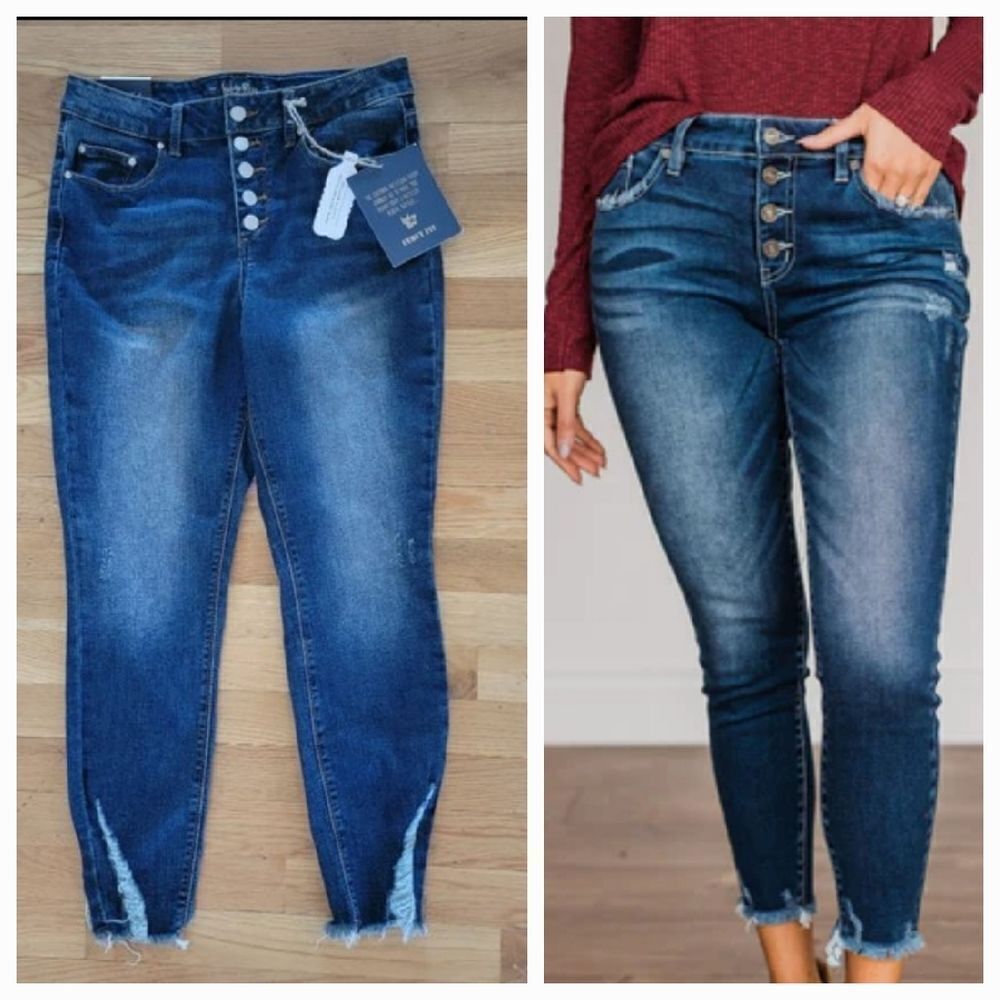 Indigo Rein Women's Blue High Rise Narrow Leg Above Ankle Denim Jeans Si…
